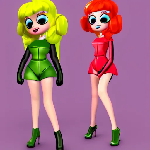 Prompt: christina hendricks as powerpuff girls characters, 3 d render, blender,