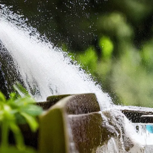 Prompt: a large solid stream of water falling over a woman