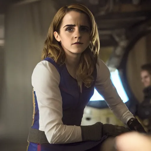 Image similar to a still of emma watson in iron man