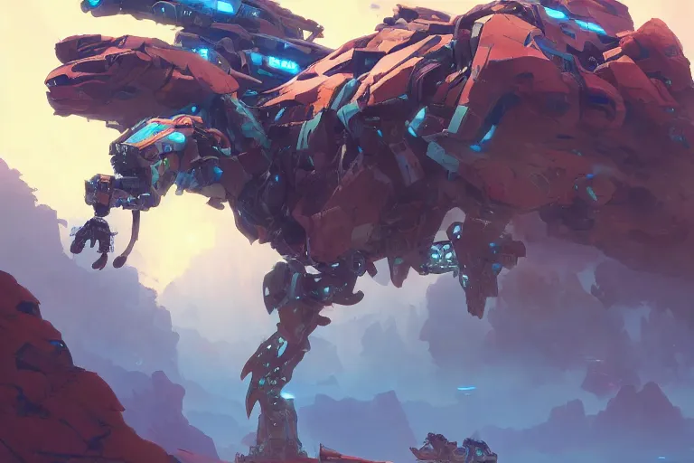 Image similar to rockbreaker machine mecha animal beast robot of horizon forbidden west horizon zero dawn bioluminiscence, behance hd by jesper ejsing, by rhads, makoto shinkai and lois van baarle, ilya kuvshinov, rossdraws global illumination