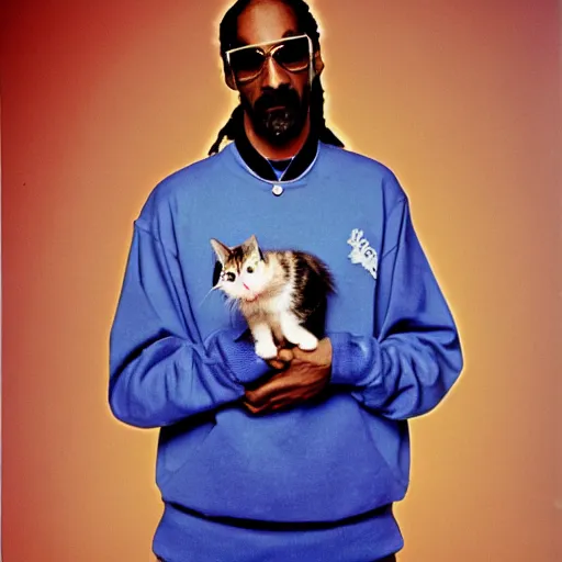 Prompt: Snoop Dogg holding a kitten for a 1990s sitcom tv show, Studio Photograph, portrait, C 12.0