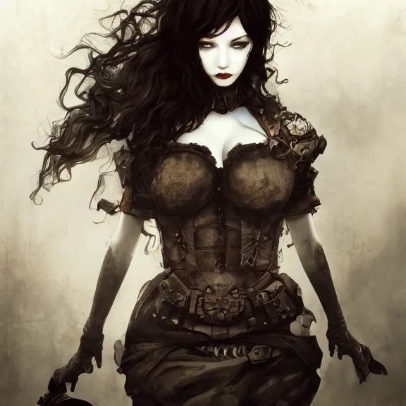 Image similar to christina hendricks goth, tankoban, 4 k, tone mapping, akihiko yoshida, james jean andrei riabovitchev marc simonetti, yoshitaka amano, long hair, curly, h. hydrochaeri