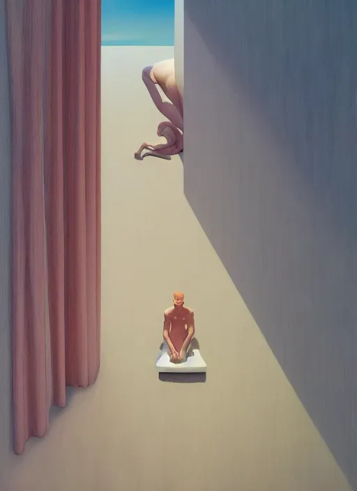 Prompt: time does not exist anymore by edward hopper and james gilleard, zdzislaw beksinski, open ceiling, highly detailed, painted by francis bacon, painted by james gilleard, surrealism, airbrush, ilya kuvshinov, wlop, stanley artgerm, very coherent, art by takato yamamoto and james jean