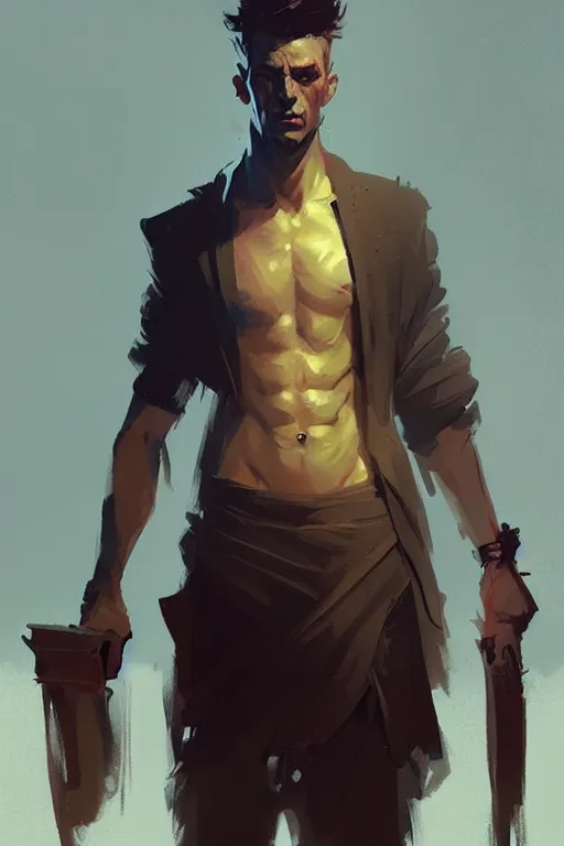 Image similar to attractive male, character design, painting by greg rutkowski