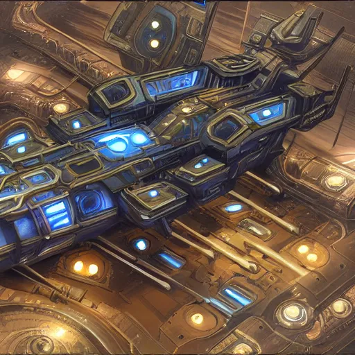 Image similar to advanced futuristic starship colony ship flying across the galaxy, steampunk with gears and cogs and lasers