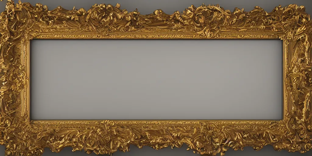 Image similar to 3 d octane render ultra photorealistic hyper detailed front view of a baroque picture frame