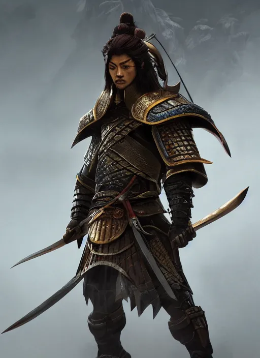 Image similar to samurai, ultra detailed fantasy, elden ring, realistic, dnd character portrait, full body, dnd, rpg, lotr game design fanart by concept art, behance hd, artstation, deviantart, global illumination radiating a glowing aura global illumination ray tracing hdr render in unreal engine 5