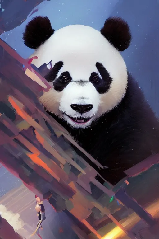 Image similar to portrait of a panda, tooth wu, dan mumford, beeple, wlop, rossdraws, james jean, marc simonetti, artstation giuseppe dangelico pino and michael garmash and rob rey and greg manchess and huang guangjian and makoto shinkai