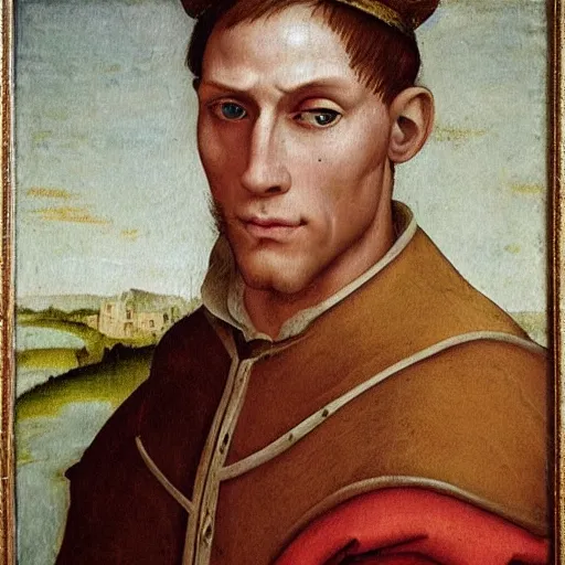 Image similar to A 14th century italian renaissance oil painting of Jerma985, portrait of Jerma985, grainy, realistic, very realistic, hyperrealistic, highly detailed, very detailed, extremely detailed, very neat, very epic, very cool, detailed, trending on artstation