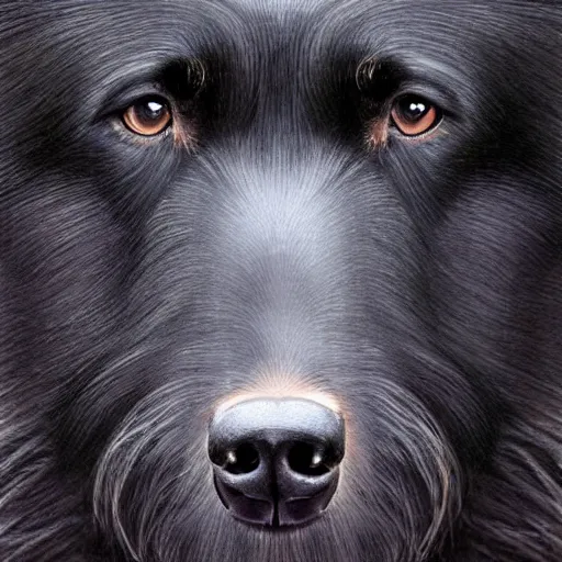 Image similar to portrait of a black wolfhound, beautiful, hyper realistic, highly detailed