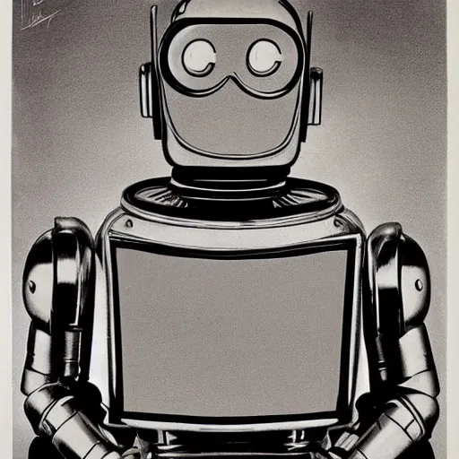 Image similar to Chrome robot, reflective silver chrome android,Android, 1950s, drawn by Norman Rockwell