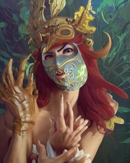 Prompt: happy mask salesman from zelda, full body photo,, highly detailed, digital painting, artstation, concept art, smooth, sharp focus, illustration, art by artgerm and greg rutkowski and alphonse mucha and wlop!!!!!!!