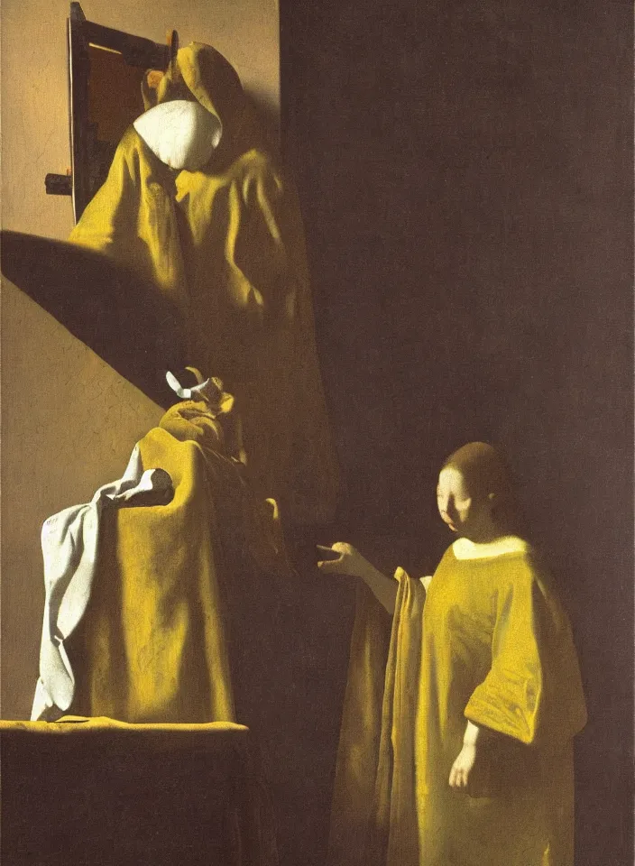 Image similar to virulent female spirit, apparition, by johannes vermeer, masterful artwork