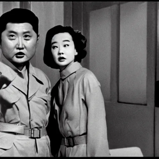 Prompt: a filmstill of pulgasari, kaiju starfish, korean film noir, 1 9 5 0 s thriller, kim jong - il, in the style of suspiria ( 1 9 7 7 )