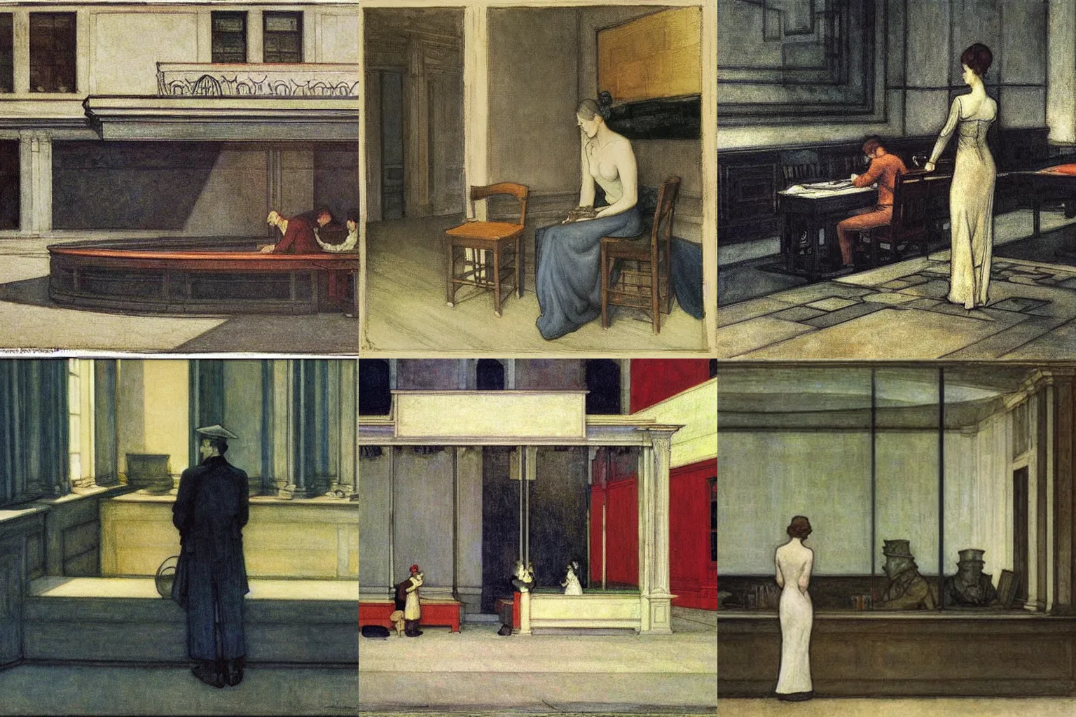 Prompt: union and dissolution. painting by edward hopper and arthur rackham