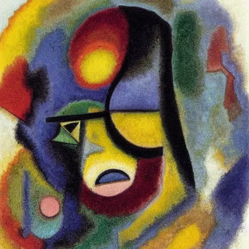 Image similar to face; a 3d abstract sketch by Kandinsky; tears in eyes