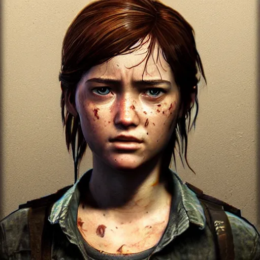 Prompt: highly detailed facial portrait of ellie from the last of us part 2, angry, micro expressions, highly detailed, trending on artstation, cinematic lightning