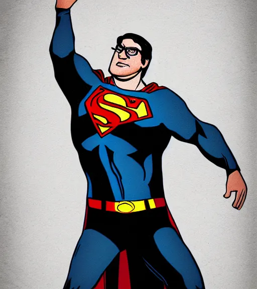 Image similar to gabe newell as a superman, digital paint