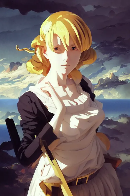 Image similar to baroque oil painting, anime key visual portrait concept art, anime maid nazi ss military crusader, blond hair blue eyes, brutalist dark fantasy, trending pixiv fanbox, rule of thirds golden ratio, fake detail, acrylic palette knife, style of makoto shinkai genshin impact studio ghibli jamie wyeth greg rutkowski chiho aoshima