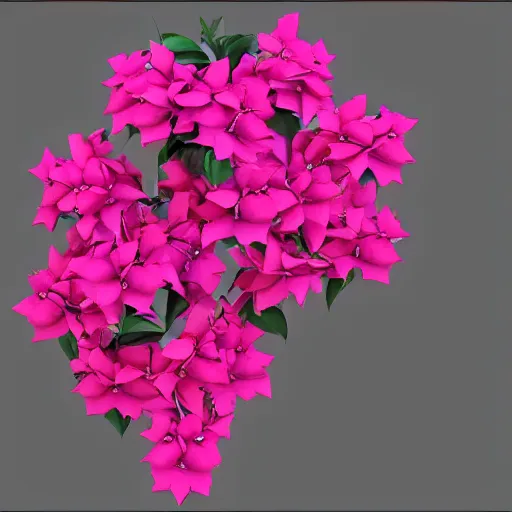 Prompt: A 3D reconstruction of a flowers Bougainvillea with 10 pedals evenly dispersed and Stamens in the center, rendered in Unity, 3ds Max Design, Blender, and Maya