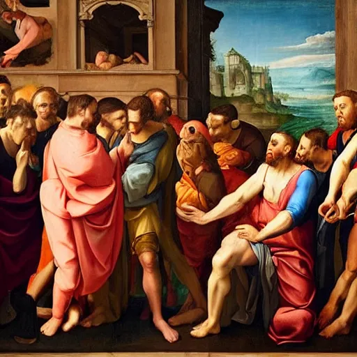 Prompt: A dramatic renaissance painting of Elon Musk buying Twitter