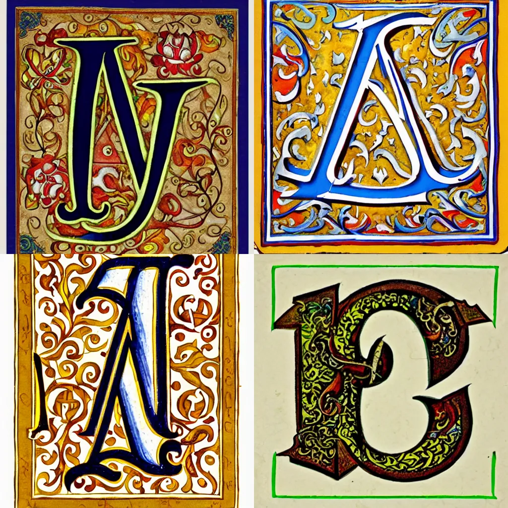 Prompt: illuminated letter A A A, character A A A, uppercase A A A