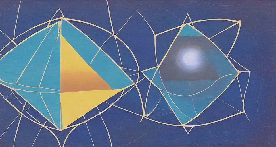 Image similar to solar sail in the shape of a hexagon blocking the sun, art deco painting
