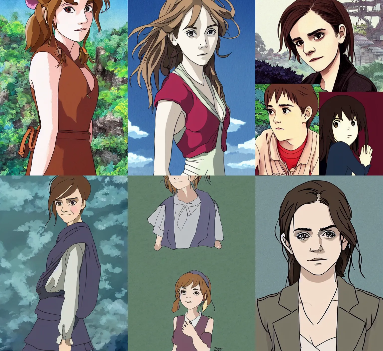 Prompt: Emma Watson in the style of Studio Ghibli