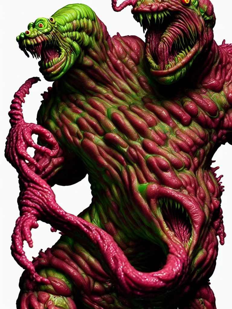 Prompt: hyperrealistic rendering, fat smooth cronenberg flesh monster predator by bernie wrightson and killian eng and joe fenton, product photography, action figure, sofubi, studio lighting, colored gels, colored background