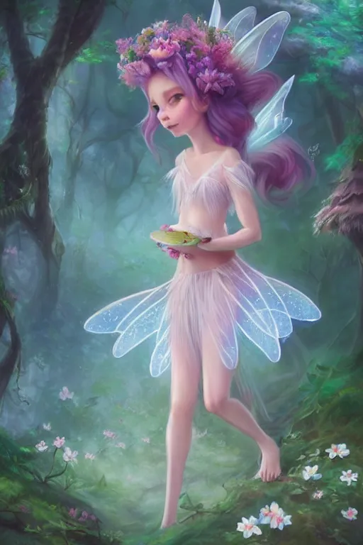 Image similar to a cute and geogerous fairy in the dreamy forest, fantasy, dreamlike, 8 k resolution, hyper detailed, d & d, character design, digital painting, trending on artstation, sharp focus, illustration, art by viktoria gavrilenko, hoang lap, fuji choko, steve zheng,