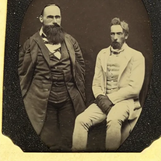 Image similar to tintype photo of rick and morty. 1 8 8 0 s