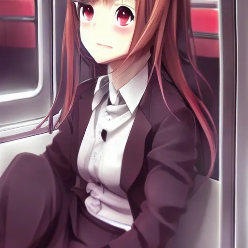 Image similar to portrait of the lone girl sitting in train carriage, anime fantasy illustration by tomoyuki yamasaki, kyoto studio, madhouse, ufotable, trending on artstation