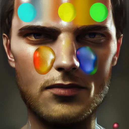 Prompt: A portrait of a man made of multicolored bubbles, 4k, trending on Artstation, award-winning, art by Greg Rutkowski, by Igor Morski