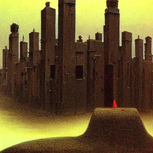 Prompt: creepy town in style of Beksinski