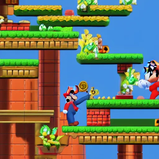 Prompt: Mario brothers in Noita, in-game screenshot