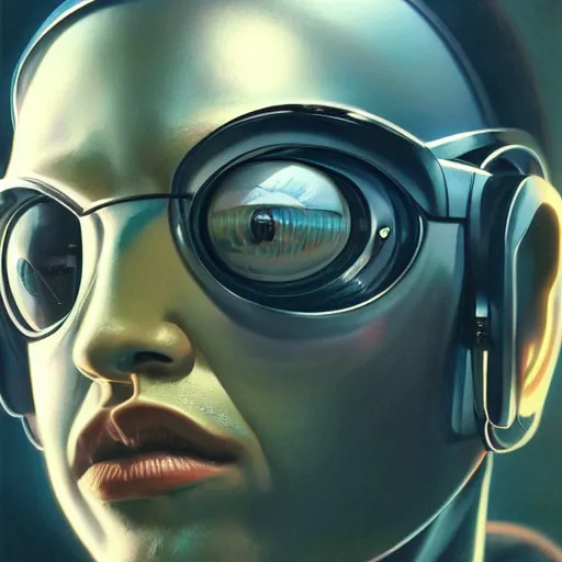 Image similar to detailed face of a michael mcinytre as a cyborg staring into space, utopian, tech noir, wet reflections, prism, atmospheric, ambient, pj crook, syd mead, livia prima, artgerm, greg rutkowski, nick alm, casey baugh