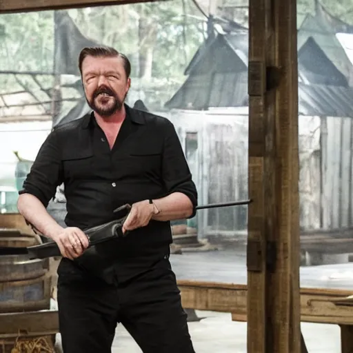 Image similar to ricky gervais on forged in fire