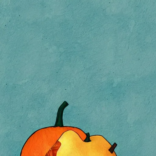 Prompt: Cute pumpkin and pear in love, digital art