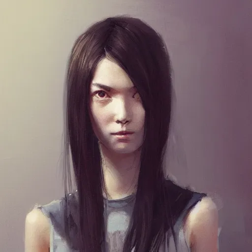 Image similar to portrait of a girl by greg rutkowski, she is about 2 0 years old, mixture between russian and japanese, prettt, black bob hair with two strands around her face, googles on her forehead, wearing a oversized jumper jumpsuit, highly detailed portrait, digital painting, artstation, concept art, smooth, sharp foccus ilustration, artstation hq