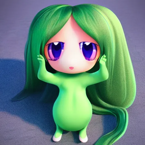 Image similar to cute fumo plush of a blob googirl, chibi monster girl, stylized shiny reflective refractive green liquid pbr material, vray