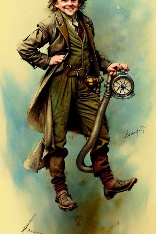 Image similar to ( ( ( ( ( 1 9 5 0 s retro future hobbit adventurer in steampunk costume full portrait. muted colors. ) ) ) ) ) by jean - baptiste monge!!!!!!!!!!!!!!!!!!!!!!!!!!!!!!