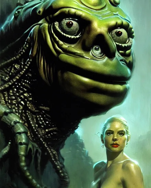 Image similar to a still from the movie creature from the black lagoon, portrait of the creature from the black lagoon, fantasy character portrait, ultra realistic, concept art, intricate details, highly detailed by greg rutkowski, gaston bussiere, craig mullins, simon bisley