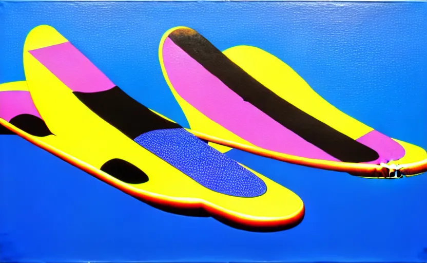 Image similar to flying skate boards by shusei nagaoka, kaws, david rudnick, airbrush on canvas, pastell colours, cell shaded!!!, 8 k