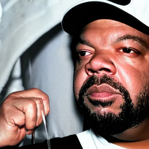 Prompt: face of rapper ice cube in an ice cube