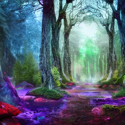 Prompt: a fabulous, magical forest in a otherworldly fantasy world, ultrarealistic, ultradetailed, 8 k