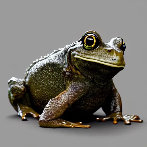 Image similar to photograph of wonderful batman cane toad with smooth froggy batsuit, alluring hero pose, its just a frog wearing a costume, painterly, breathtaking stande, triumphant, ornate, intricate, hyper detailed, accent lighting, dramatic light, 4 k octane render