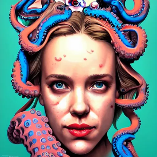 Prompt: Lofi BioPunk portrait rachel mcadams with a octopus Pixar style by Tristan Eaton Stanley Artgerm and Tom Bagshaw