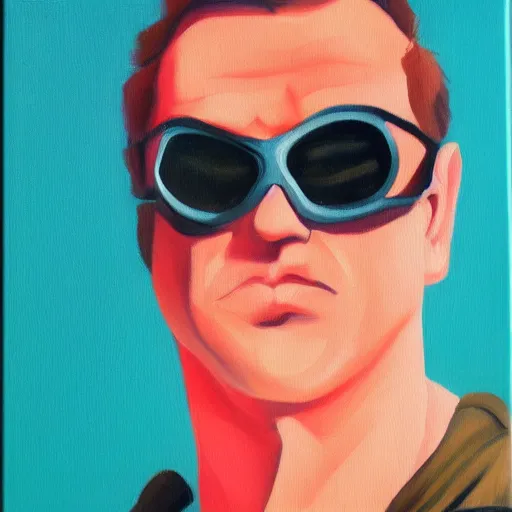 Prompt: Batman wearing pink sunglasses oil painting of Sebastian Murphy