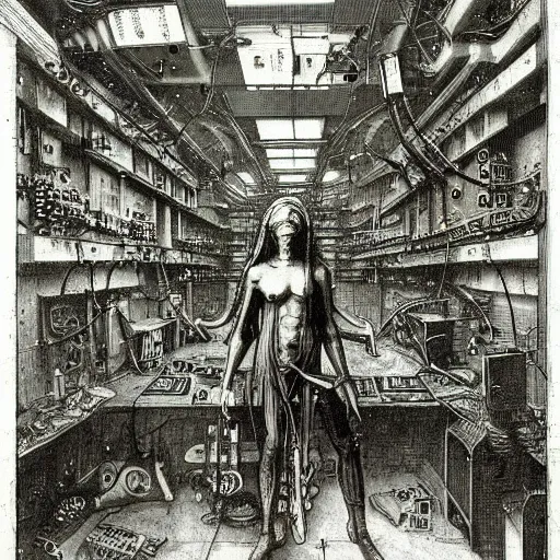 Prompt: cyberpunk hacker surrounded by computers and machines, wires, data, by emil melmoth h r giger brian froud gustave dore albrecht durer hieronymus bosch greg rutkowaki