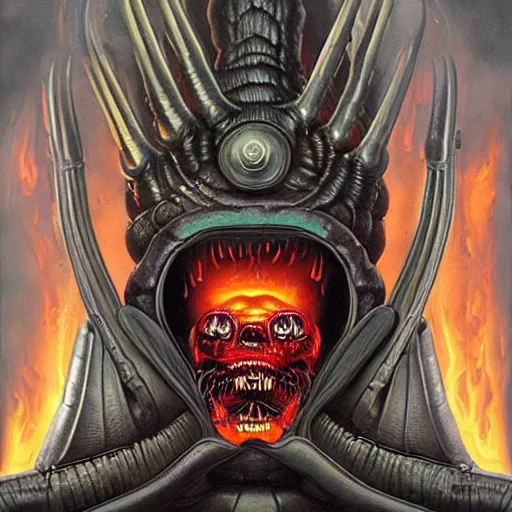 Image similar to giger doom demon portrait, fire and flame , Pixar style, by Tristan Eaton Stanley Artgerm and Tom Bagshaw.